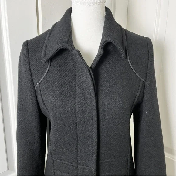 Projek Raw Long Black Wool Blend Coat – Gothic Minimalism, Hidden Buttons, Small - Picture 3 of 16